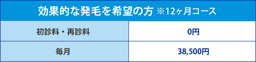 効果的な発毛を希望の方※12ヵ月コース
