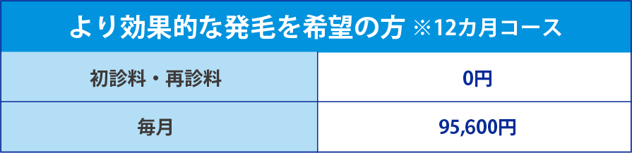 より効果的な発毛を希望の方※12ヵ月コース