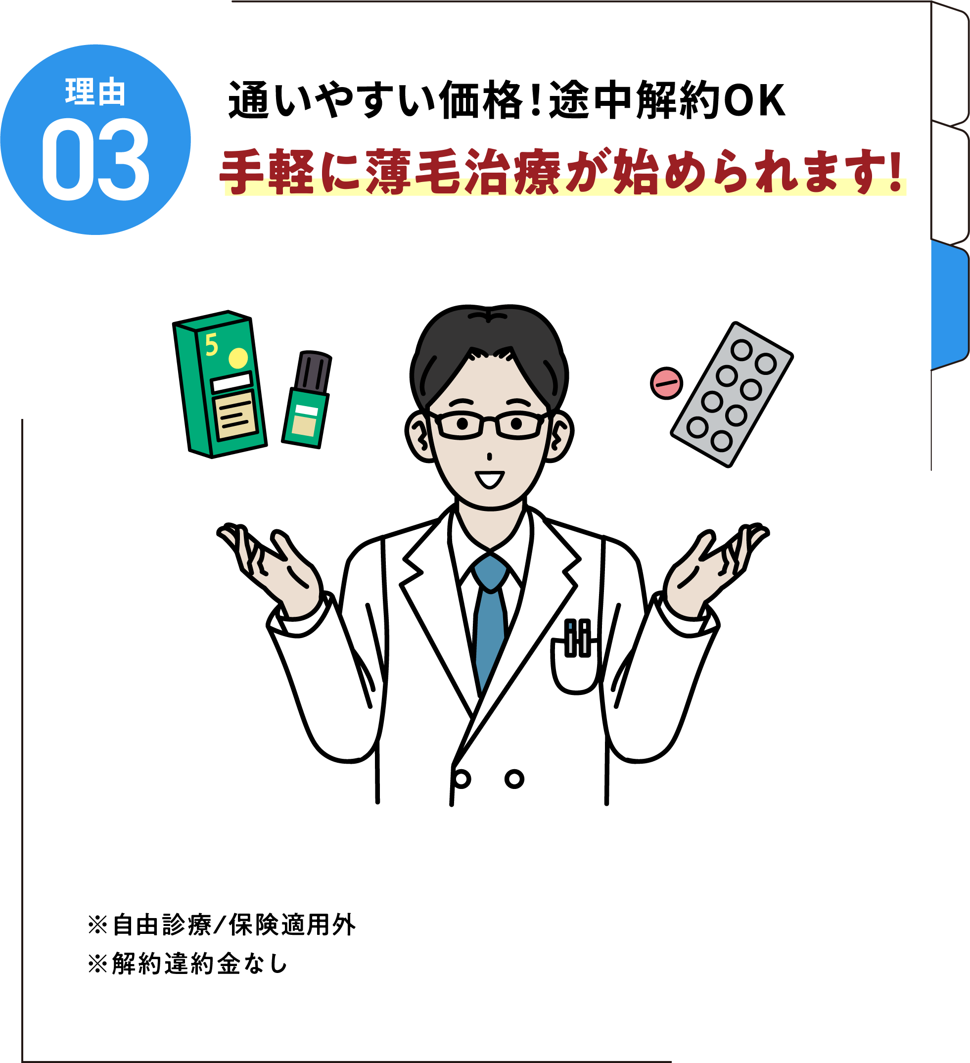 理由03 通いやすい価格!途中解約OK 月々6,200円〜93,500円で発毛治療が始められます!