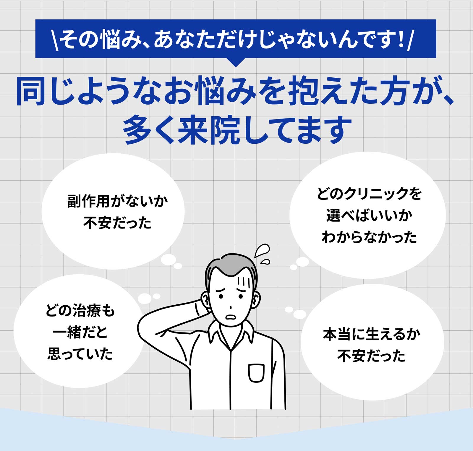 同じようなお悩みを抱えた方が、多く来院してます
